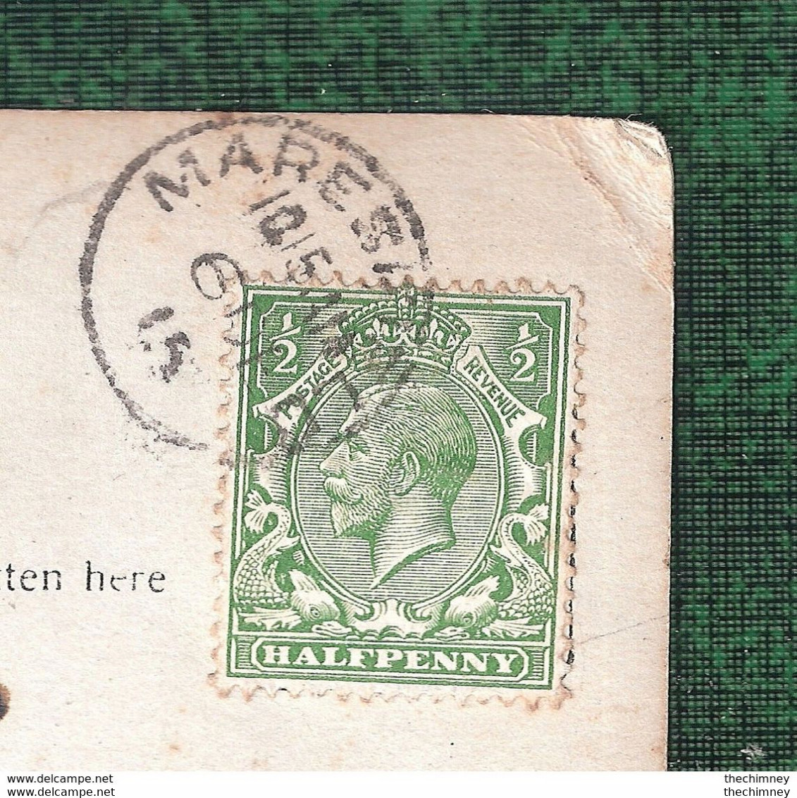 RP PARK MARESFIELD THIMBLE POSTMARK 1915 & DOWNEY KGV 1/2D GREEN STAMP - Otros & Sin Clasificación