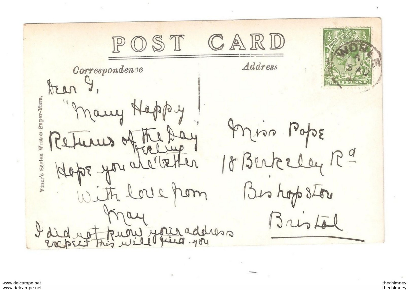 RP WORLE THIMBLE POSTMARK ON VINERS WESTON SUPER MARE - Andere & Zonder Classificatie