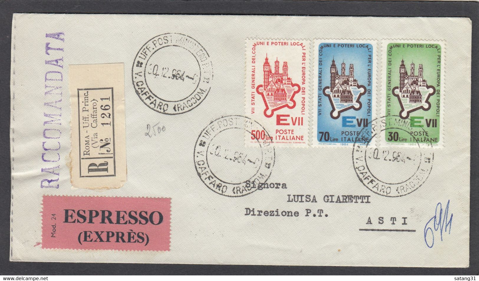 LETTRE RECOMMANDÉE  PAR EXPRESS DE ROME POUR ASTI,AVEC SERIE YV. 909/911. - 1961-70: Marcophilie