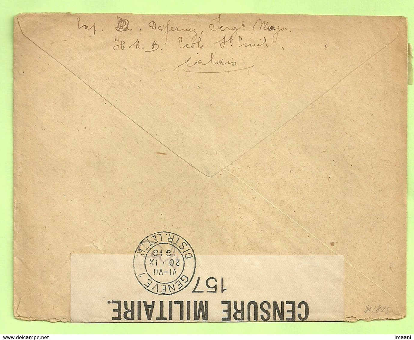 141 Op Brief "Hopital Calais" Stempel PMB 4 Op 5/9/18 Naar Geneve (Suisse), CENSURE MILITAIRE 157 (B9487) - Esercito Belga