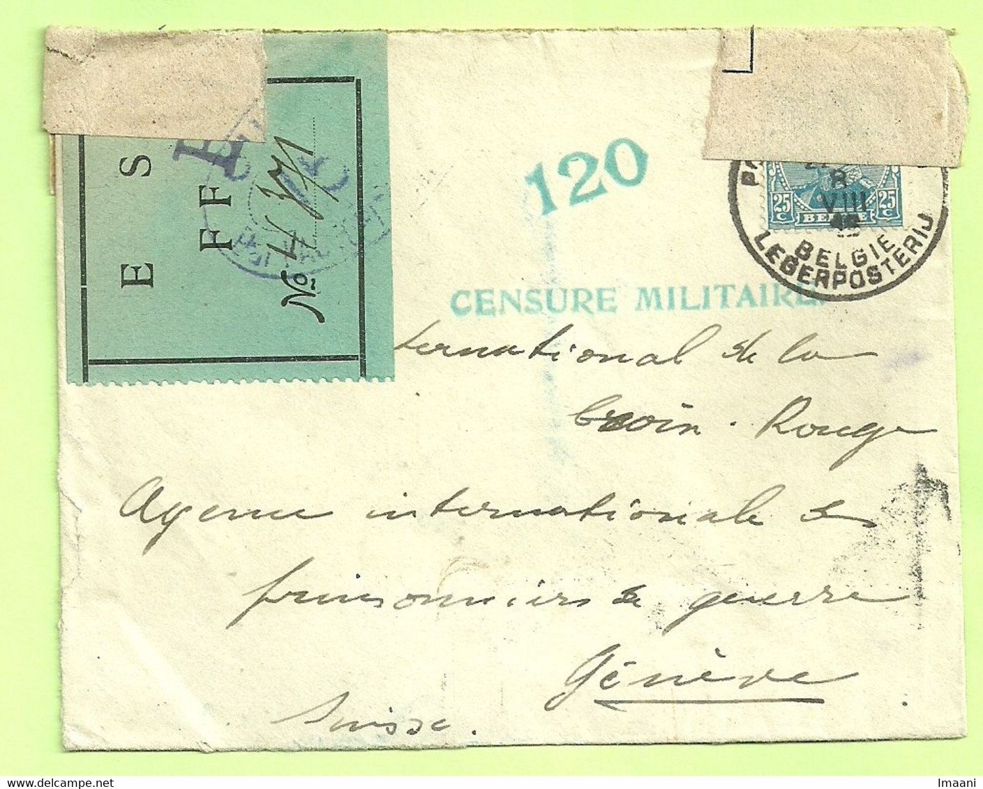 141 Op Brief Stempel PMB Op 8/8/16 Naar "CROIX-ROUGE / Prisonnier De Guerre" Geneve (Suisse) Vignet E S FFB (3532) - Armada Belga