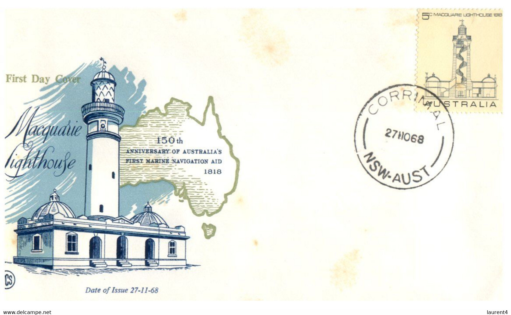 (YY 9 A) Australia FDC Cover - 1968  (1 Cover) Macquarie Lighthouse - First Flight Covers