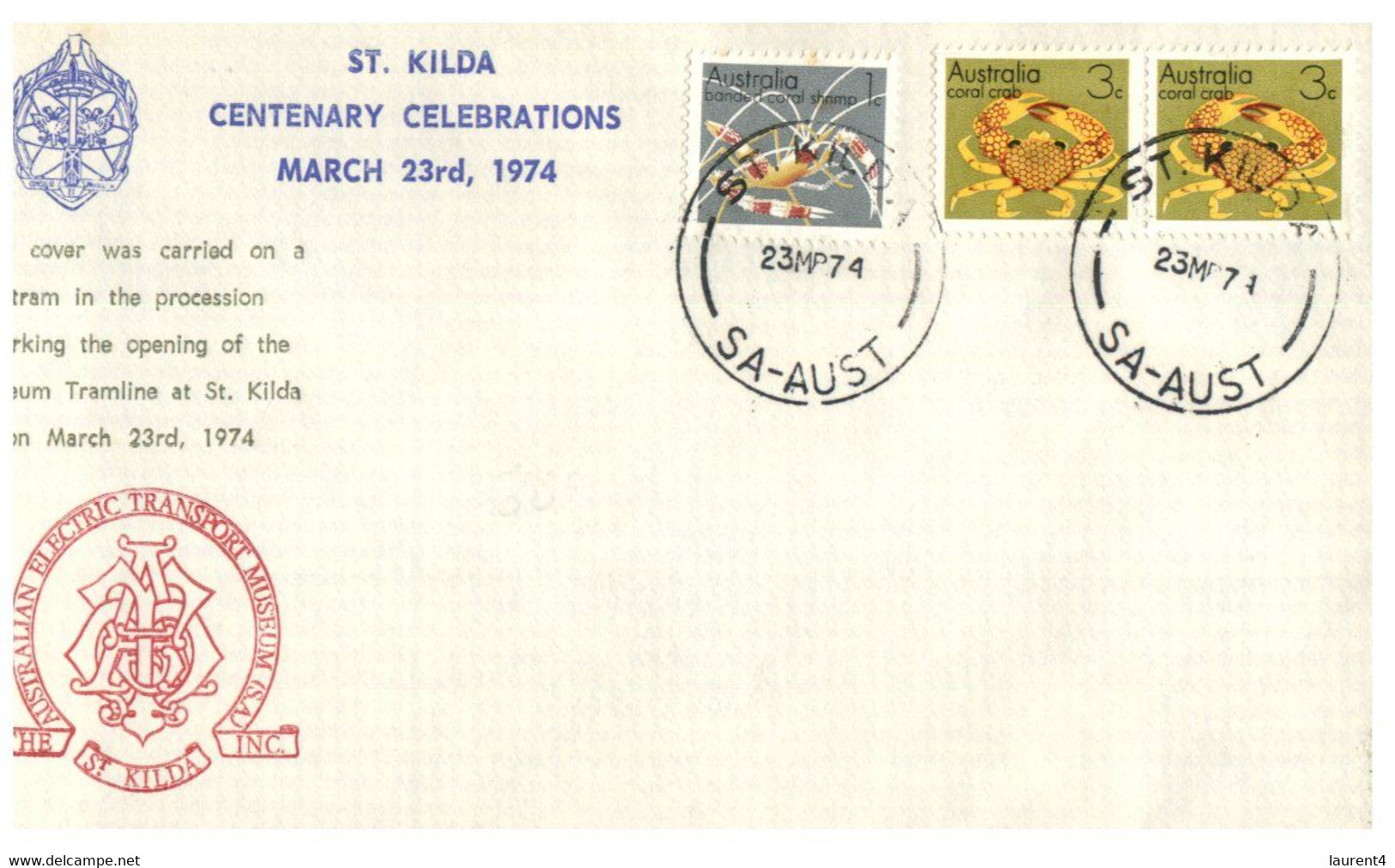 (YY 9 A) Australia FDC Cover - 1974  (1 Cover) St Kilda Centenary - First Flight Covers