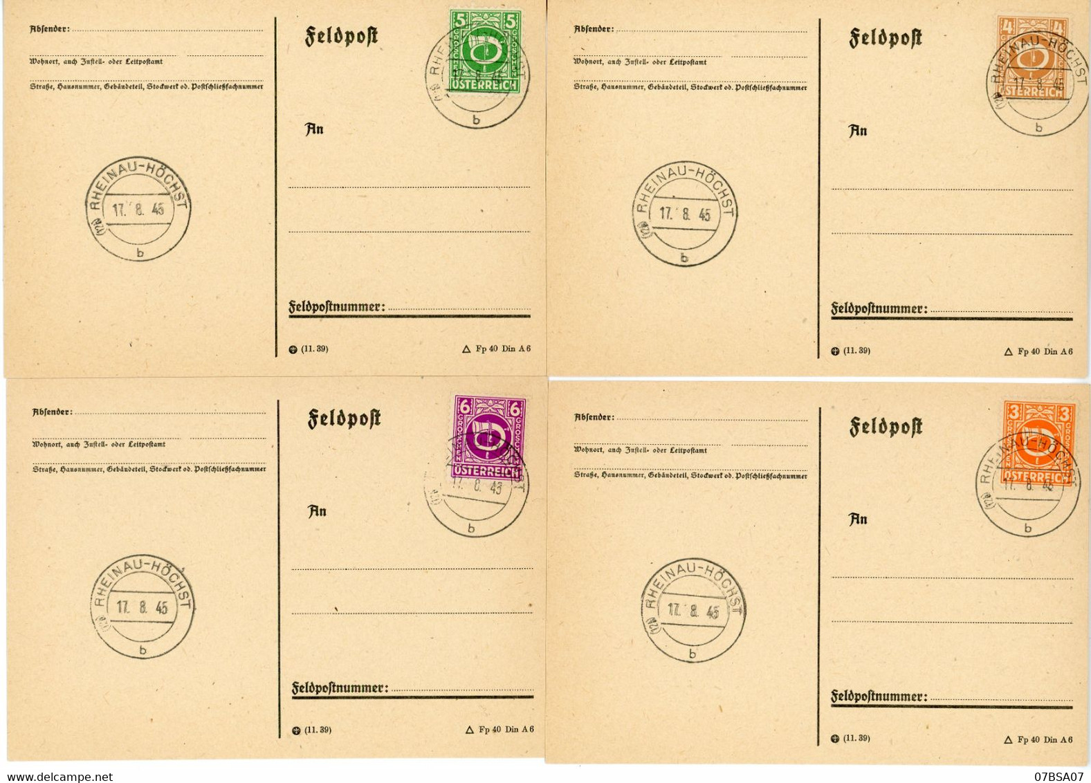 AUTRICHE SUR CPFM LETTRE 1945 RHEINAU HÖCHST X 4 AFFRANCHISSEMENTS DIFFERENTS - Usados