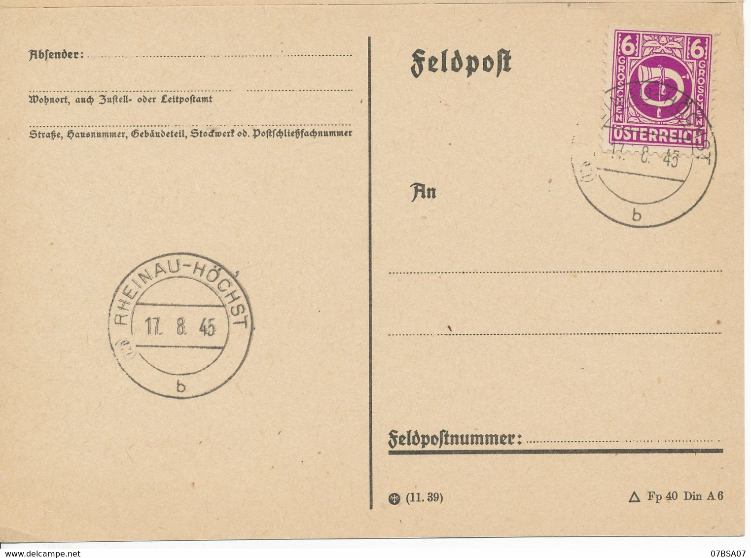 AUTRICHE SUR CPFM LETTRE 1945 RHEINAU HÖCHST X 4 AFFRANCHISSEMENTS DIFFERENTS - Usados