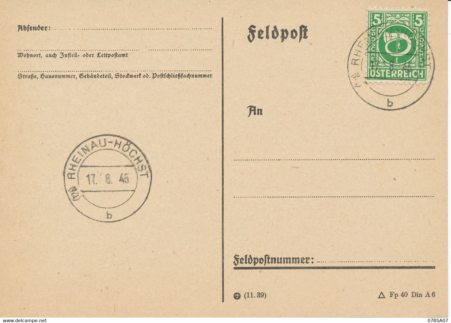 AUTRICHE SUR CPFM LETTRE 1945 RHEINAU HÖCHST X 4 AFFRANCHISSEMENTS DIFFERENTS - Usados