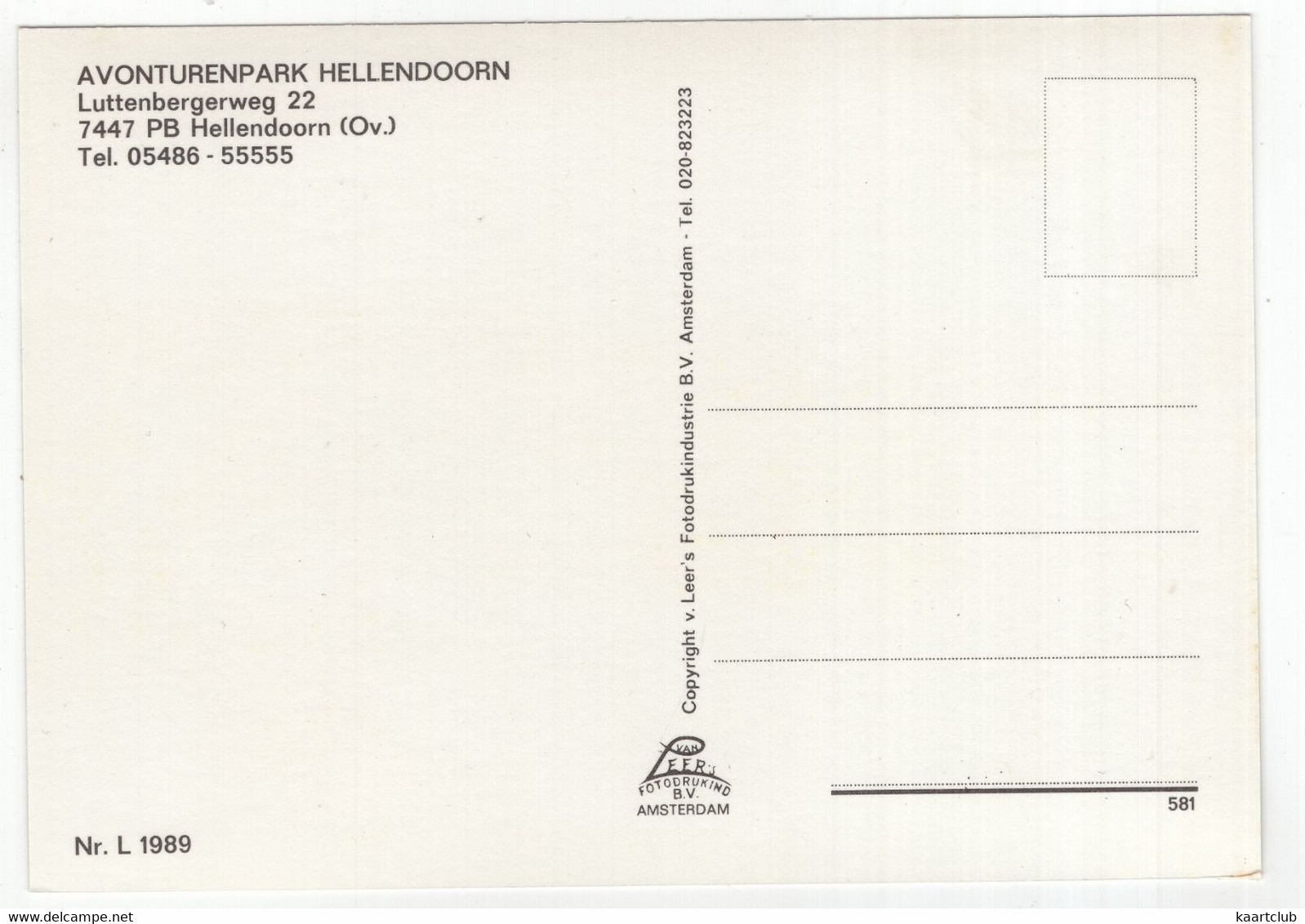 Hellendoorn - Avonturenpark, Luttenbergerweg 22 - (Overijssel, Nederland) - Nr. L 1989 - Hellendoorn