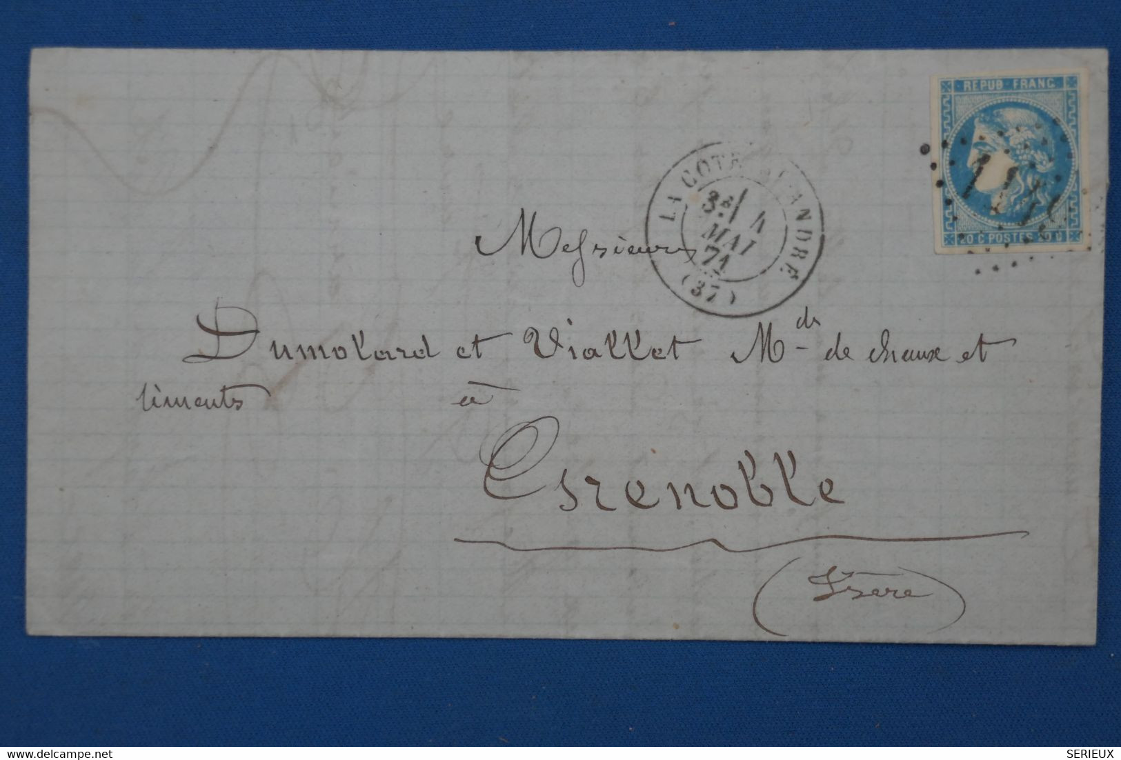 Z19  FRANCE BELLE  LETTRE ASSEZ RARE 1871  COTE ST ANDRE   POUR GRENOBLE + EMISSION DE BORDEAUX + AFFRANCH. INTERESSANT - 1870 Bordeaux Printing