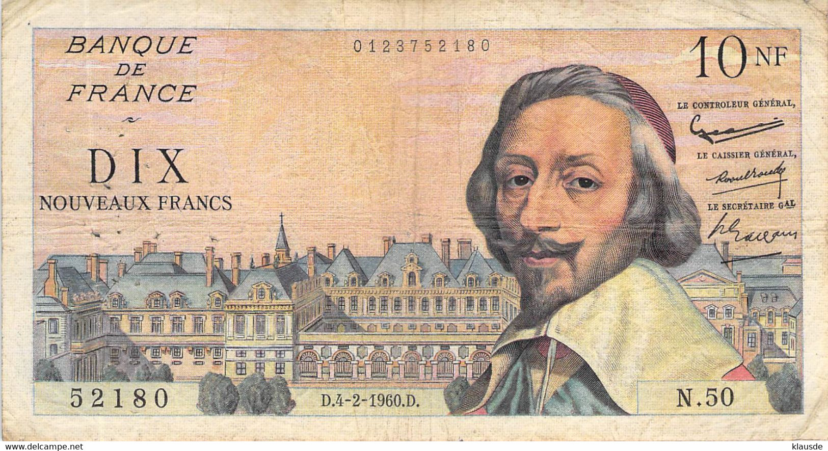 Frankreich 10 Nouveaux Francs 1960 Frankrijk Tien VG/G IV - 10 NF 1959-1963 ''Richelieu''