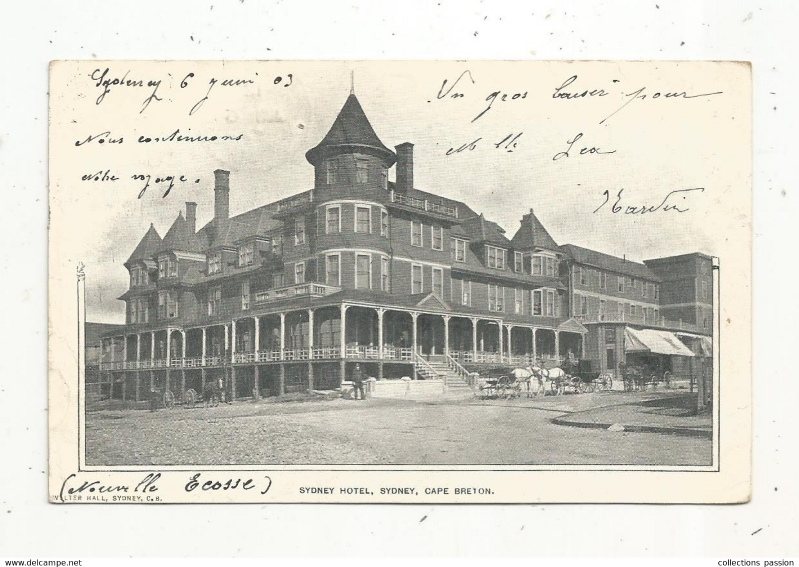 Cp , Canada , Nouvelle Ecosse ,CAPE BRETON ,SYDNEY HOTEL ,dos Simple, Voyagée 1903 - Cape Breton