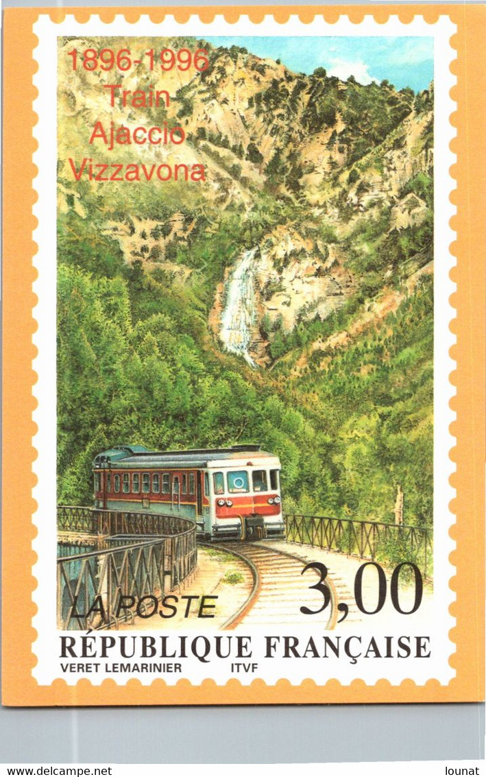 TIMBRE - Publicité La Poste - Timbre - Train Ajaccio Vizzanova 1896-1996 - Veret Lemarinier - Chemin De Fer - Briefmarken (Abbildungen)