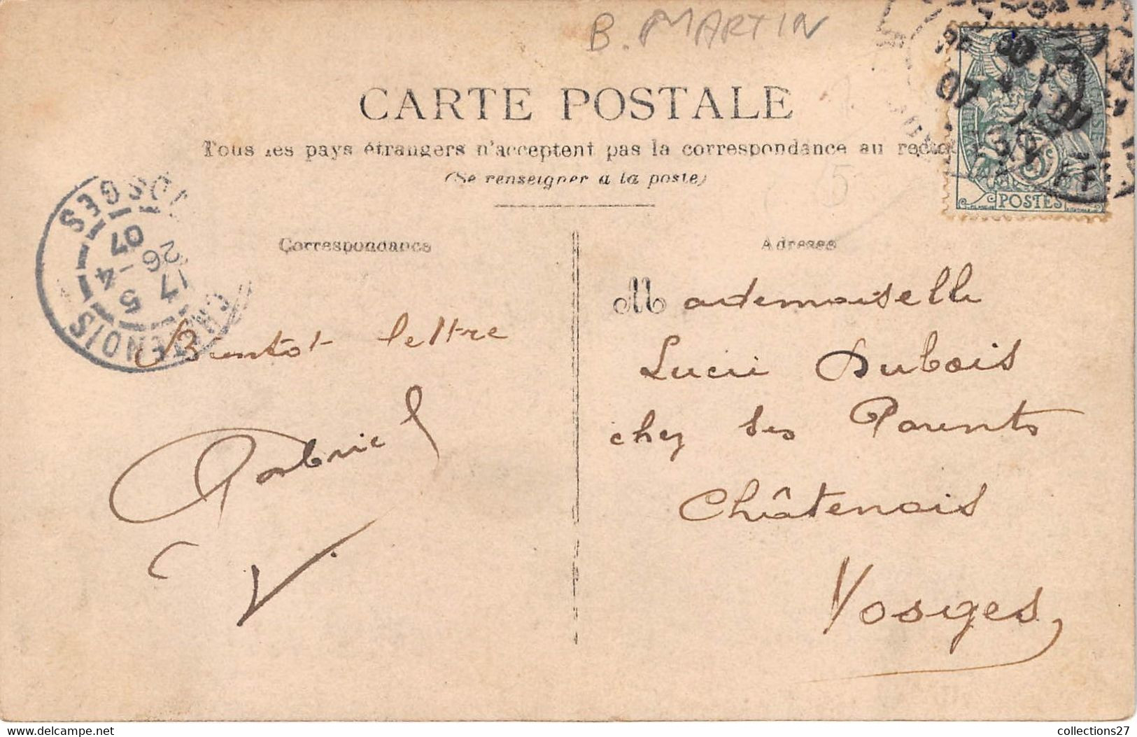 PARIS-75017- PRIMEURE-  Didot Bottin Paris 1908 : B. MARTIN, 23 Avenue Des Ternes -CARTE-PHOTO- - Paris (17)