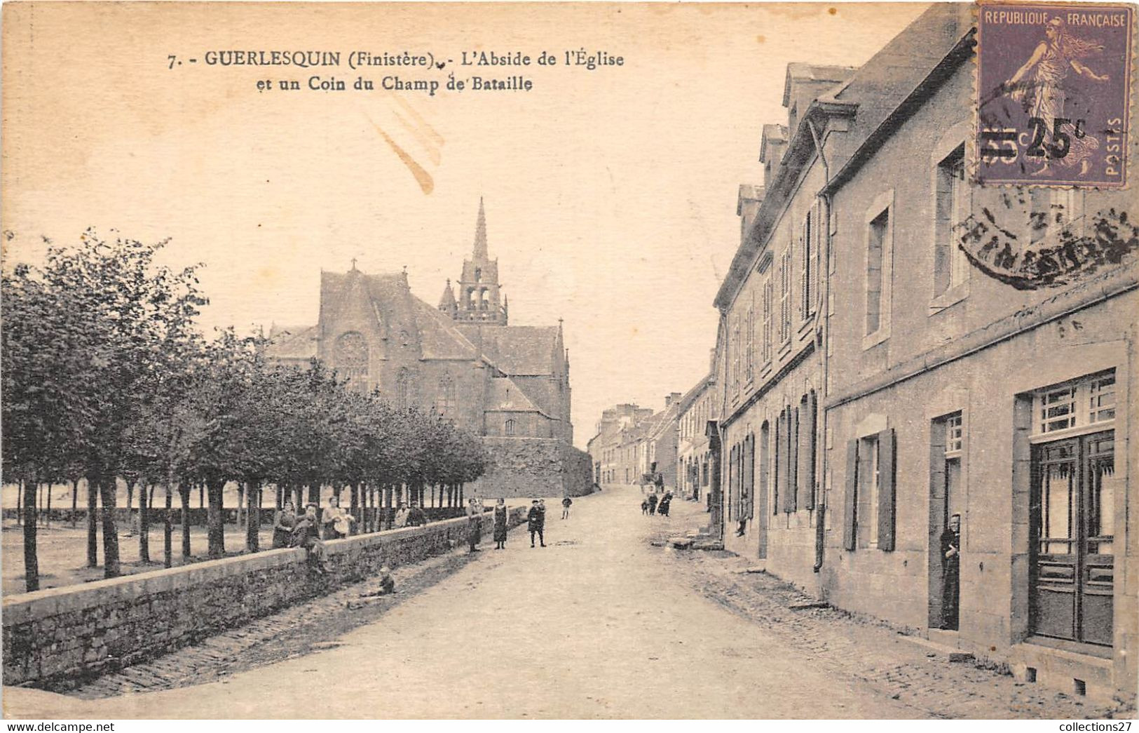 29-GUERLESQUIN- L'ABSIDE DE L'EGLISE ET UN COIN DU CHAMP DE BATAILLE - Guerlesquin