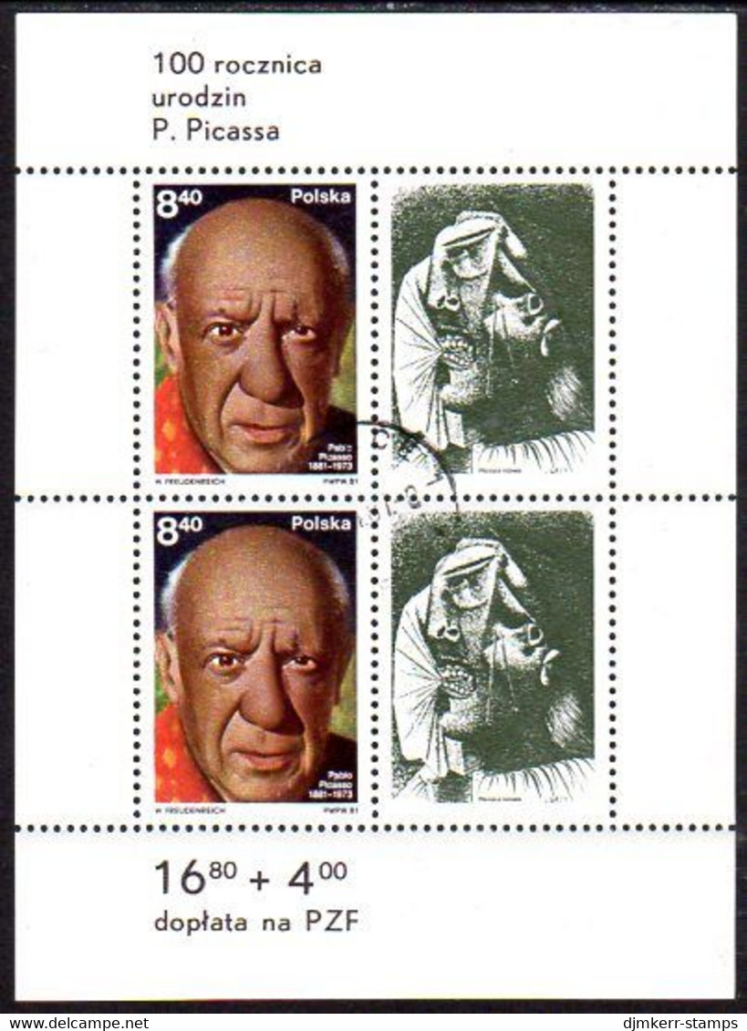 POLAND 1981 Picasso Centenary Block Used.  Michel Block 84 - Used Stamps