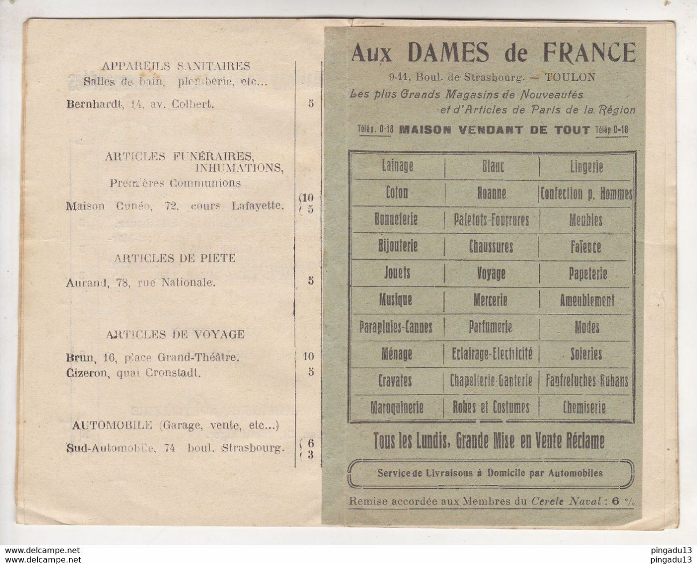 Au Plus Rapide Marine Nationale France Cercle Naval Toulon 1922 Carnet D'achats Commerce Dames De France ... - Bateaux