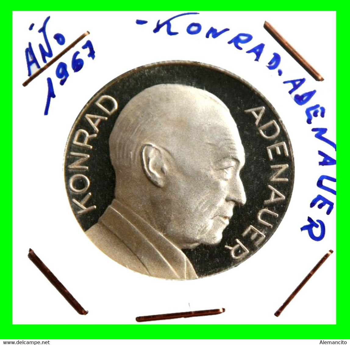 GERMANY ( ALEMANIA ) MONEDA MEDALLA - KONRAD ADENAUER 1876-1967 -- ALEMANIA 15.00 GR DE PLATA Y DE 35 MM DE DIAMETRO - Sammlungen