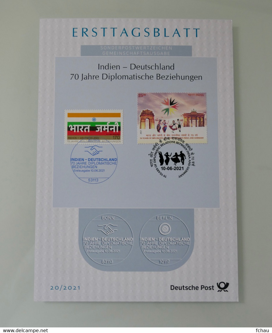 Germany Joint Issue 70 years of Diplomatic Relations with India Folder with both stamps, Minister Card, Leaflet  RAR