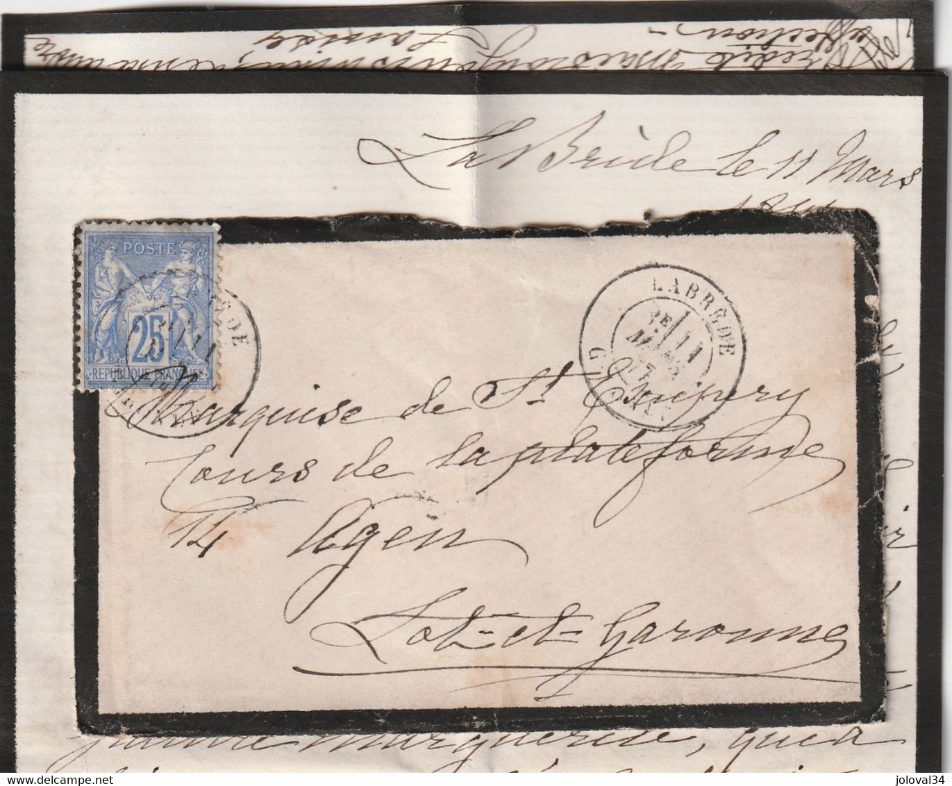 Yvert 78 Lettre De Mse Louise De Montesquieu LA BREDE Gironde 11/9/1877 Pour Marquise De St Exupéry Agen Lot Et Garonne - 1877-1920: Semi Modern Period