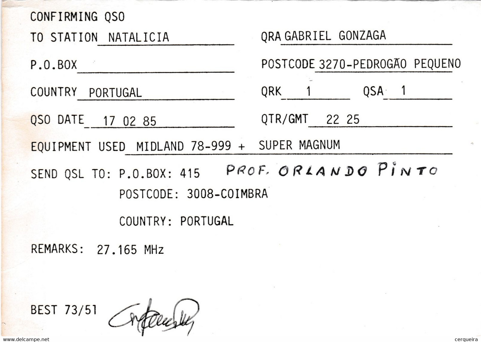 Postal  De Radio -amador- SIGMA-COIMBRA -PORTUGAL - Radio