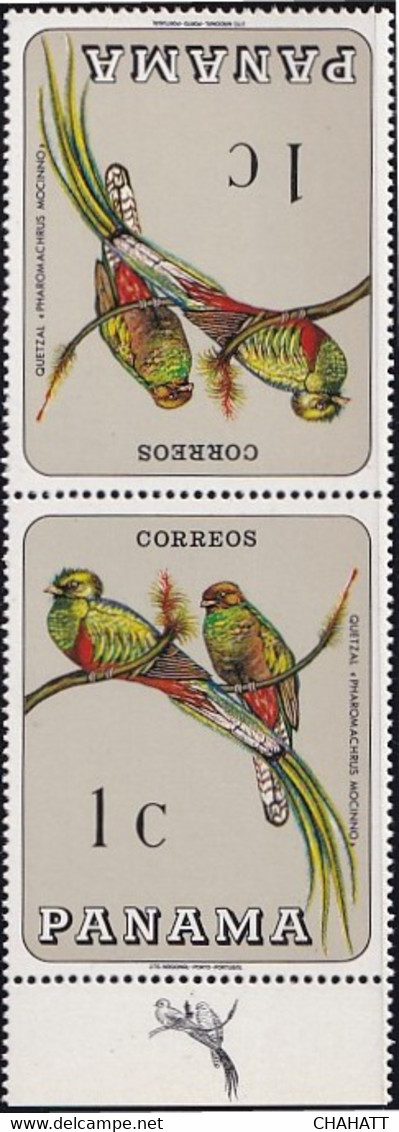 RESPLENDENT QUETZAL- TETE-BECHE PAIR WITH SKETCH ON SELVEDGE- PANAMA-1967-MNH-B9-329 - Cuco, Cuclillos