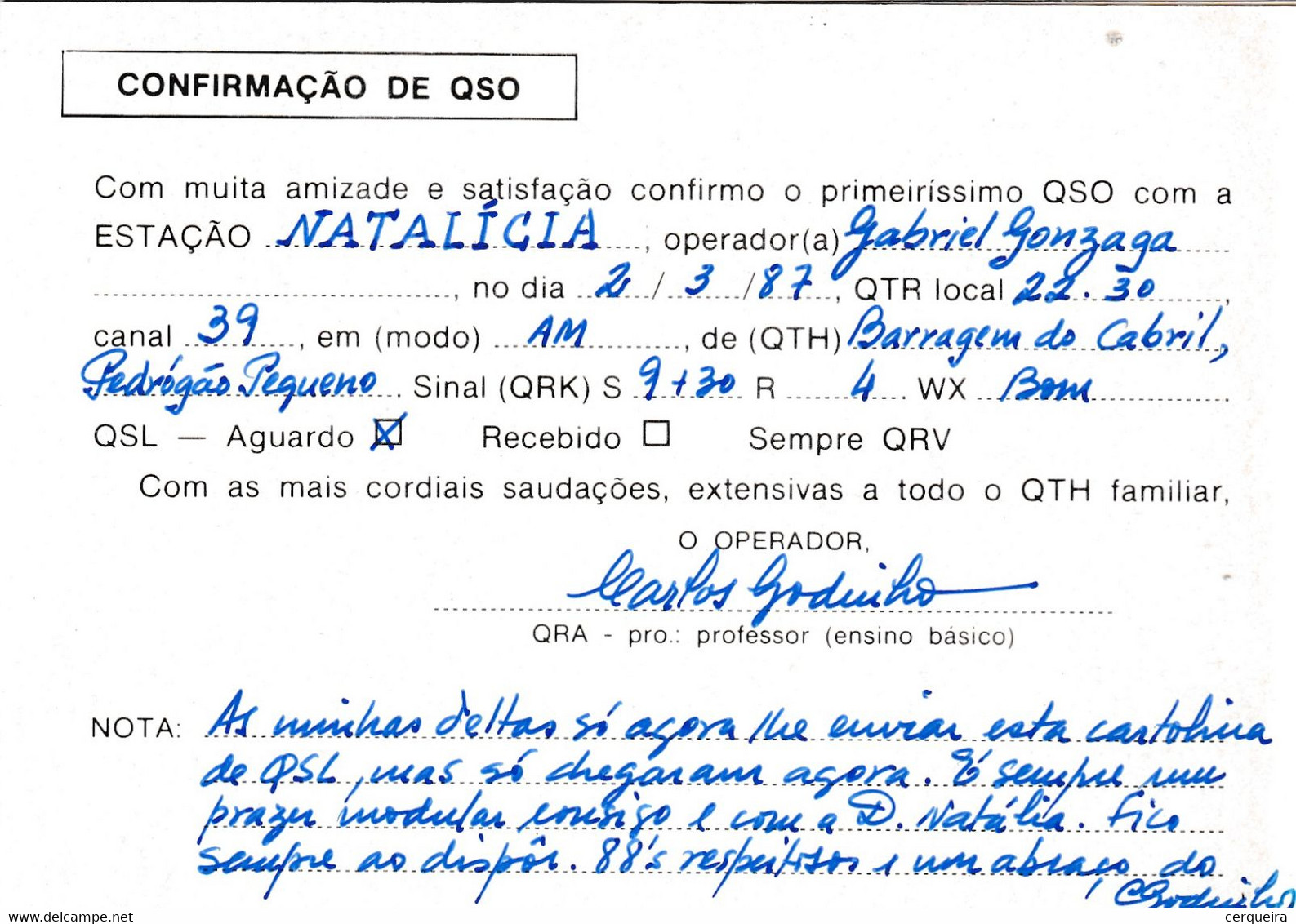 Postal  De Radio -amador- LINCE-PEDRÓGÃO   GRANDE - Radio