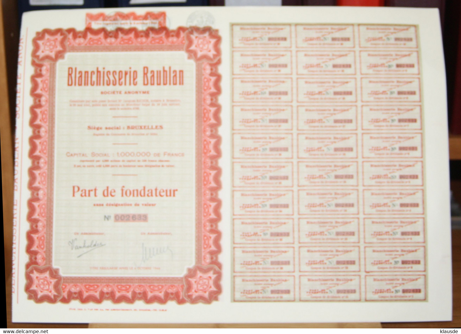 Blanchisserie Baublan S.A Aktie Belgien Wäscherei - Textil