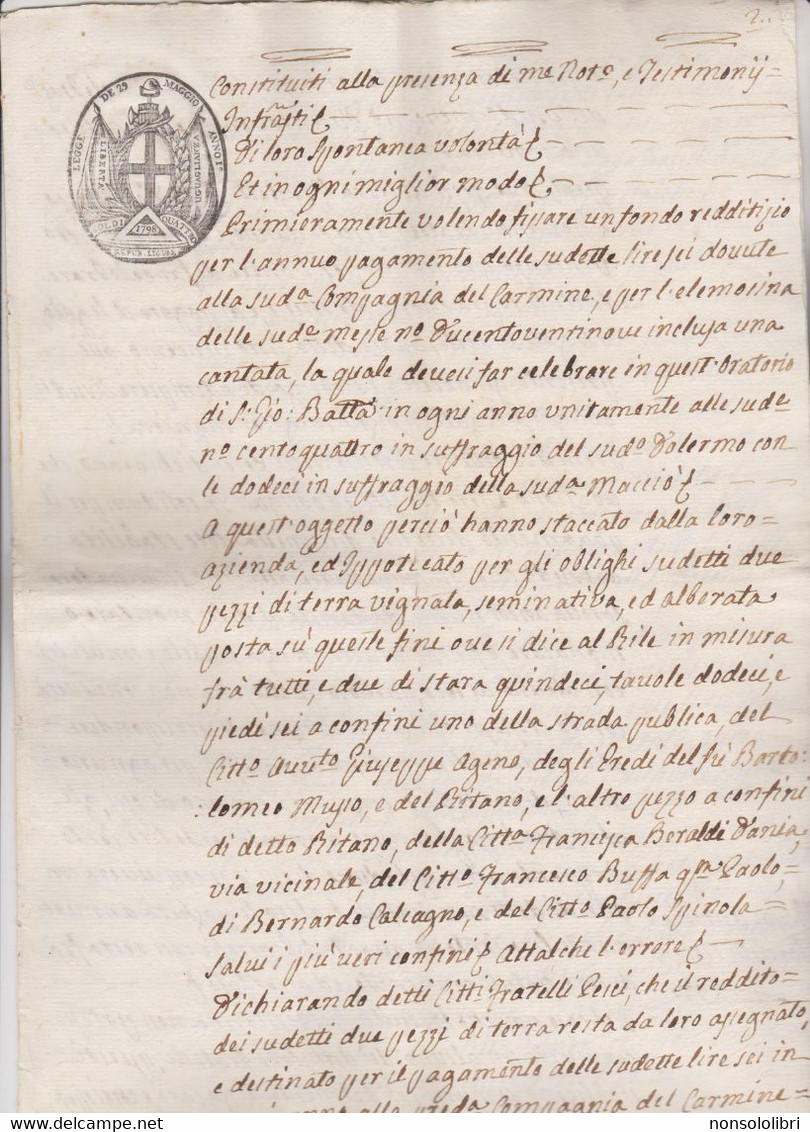 CARTA BOLLATA FOGLIO  DOPPIO  INTEGRO :   REPUBBLICA  LIGURE  :  SOLDI  QUATTRO  .  1798. - Documents Historiques