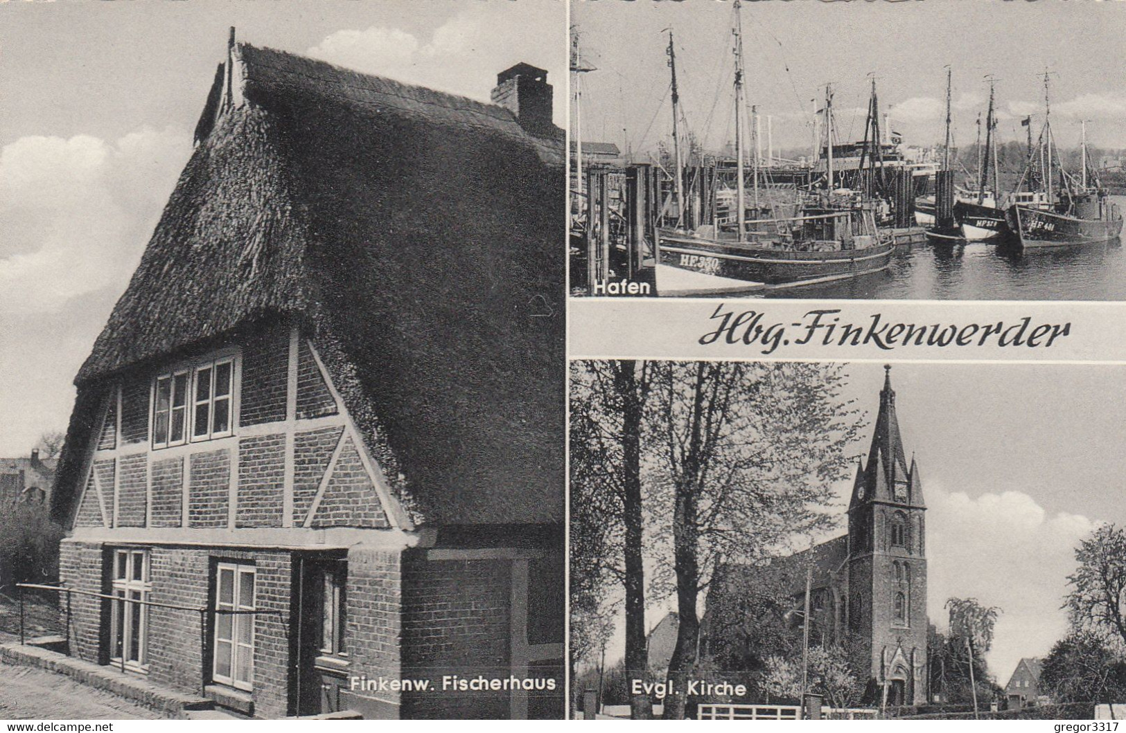 8558) HAMBURG - FINKENWERDER - Hafen Fischerhaus U. Evgl. Kirche - Tolle Alte DREIBILD AK - Finkenwerder