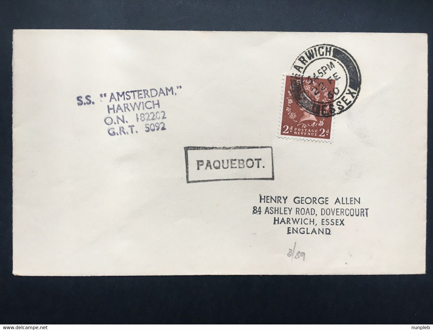 GB 1960 Paquebot Cover Harwich - `SS Amsterdam` - Lettres & Documents