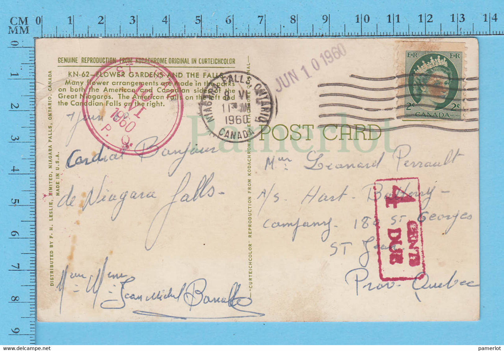 Postage Due, Red Postmark, 4 Cents Due & Red Cover, St-Jean 1960, Niagara Falls, On A Postcard - Port Dû (Taxe)