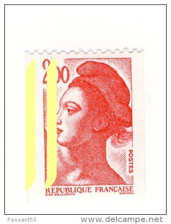Liberté 2fr Rouge De Roulette YT 2277d : 2 Bandes Phospho à Gauche . Voir Le Scan . Cote YT : 6 € , Maury N° 2279e : 7 € - Unused Stamps