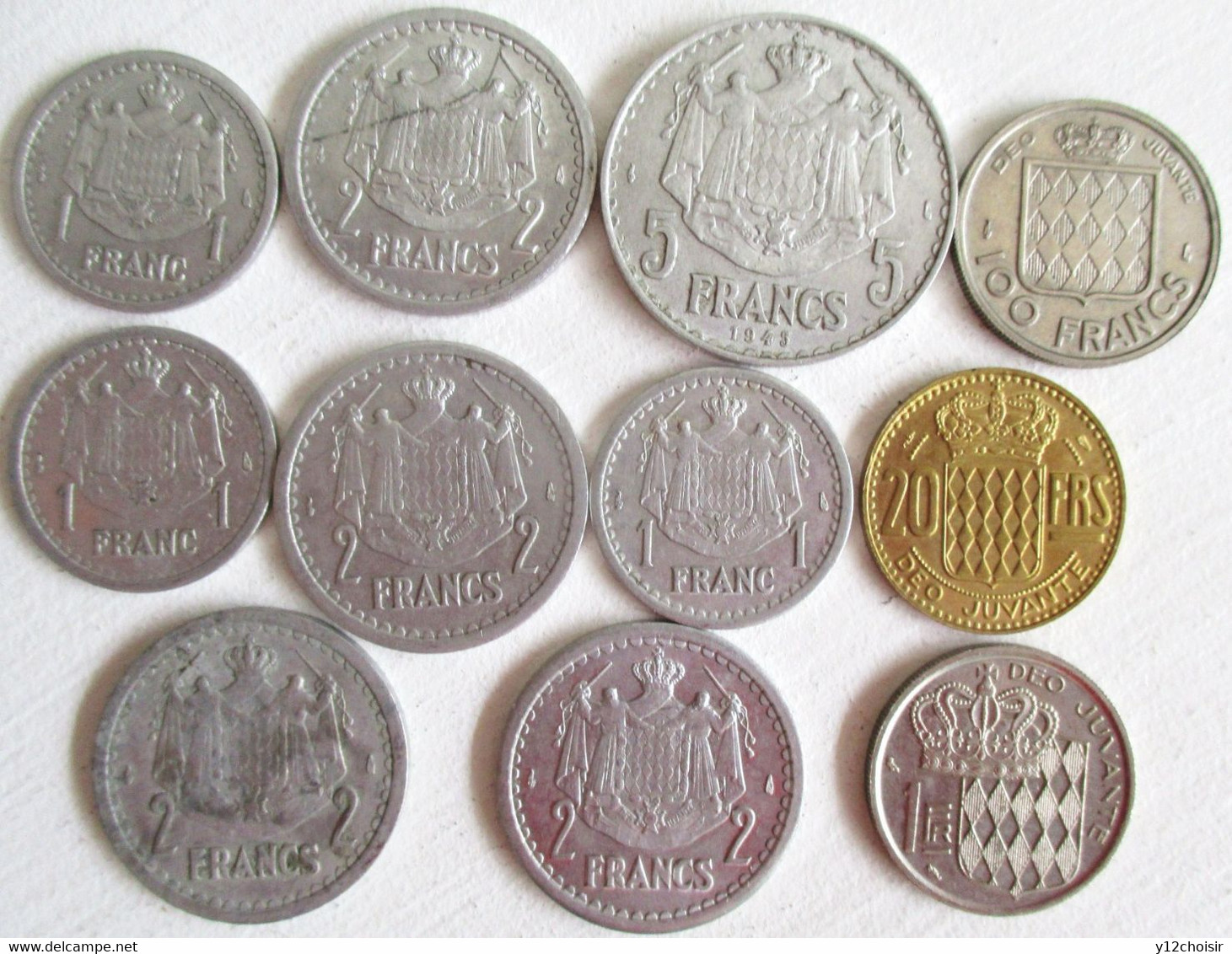 LOT DE 11 PIECES MONACO LOUIS II & RAINIER III 5 FRANCS 1945 2 FRANCS 1 FRANC 20 FRANCS 1951 1 FRANC 1968 100 FR 1956 - Autres & Non Classés