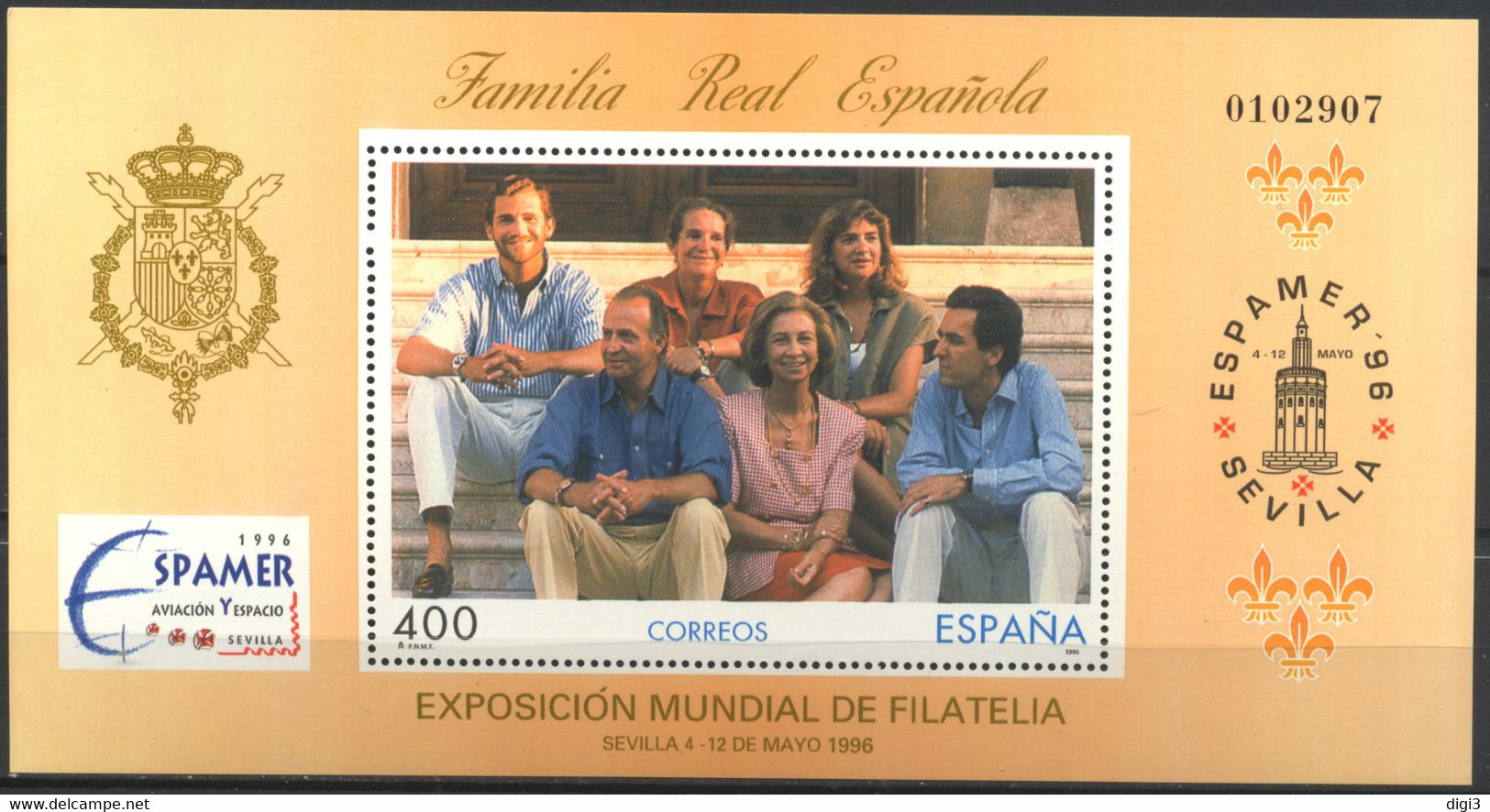 España, 1996, ESPAMER 96, Sevilla, Familia Real Española, Hojita, MNH** - Feuillets Souvenir