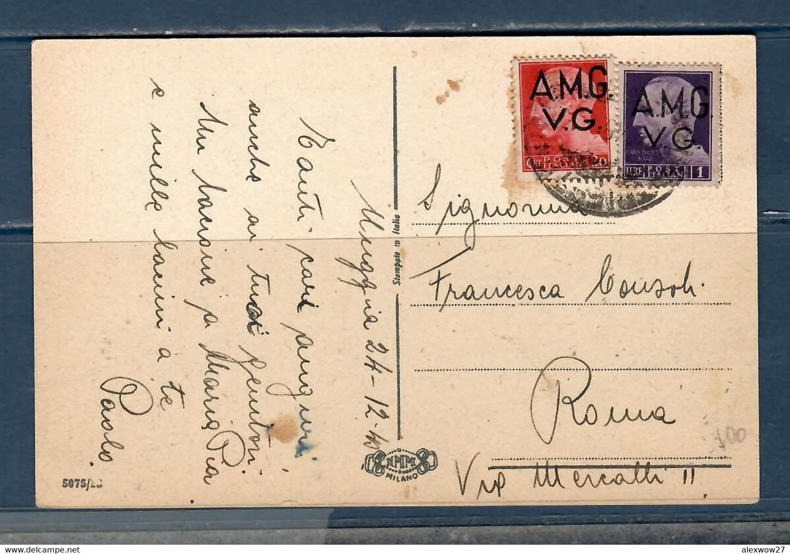 Venezia Giulia AMG VG 1940 Cartolina Augurale - Storia Postale