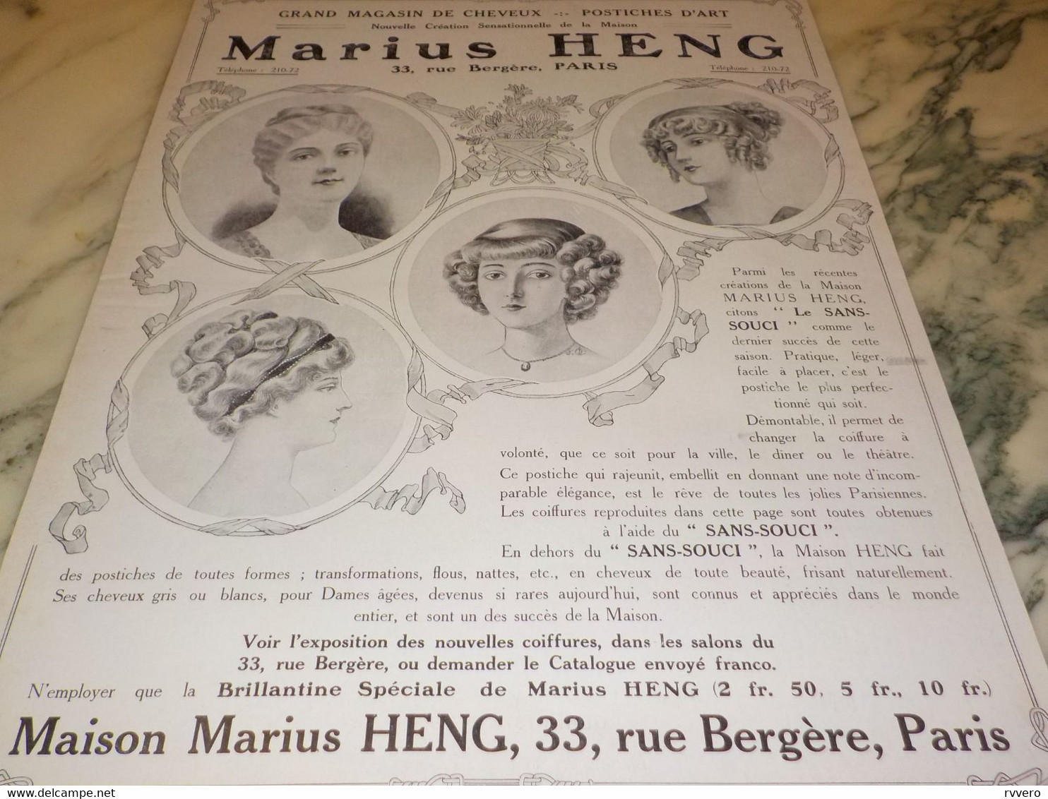 ANCIENNE PUBLICITE LES POSTICHES COIFFURE DE MARIUS HENG 1910 - Accessoires