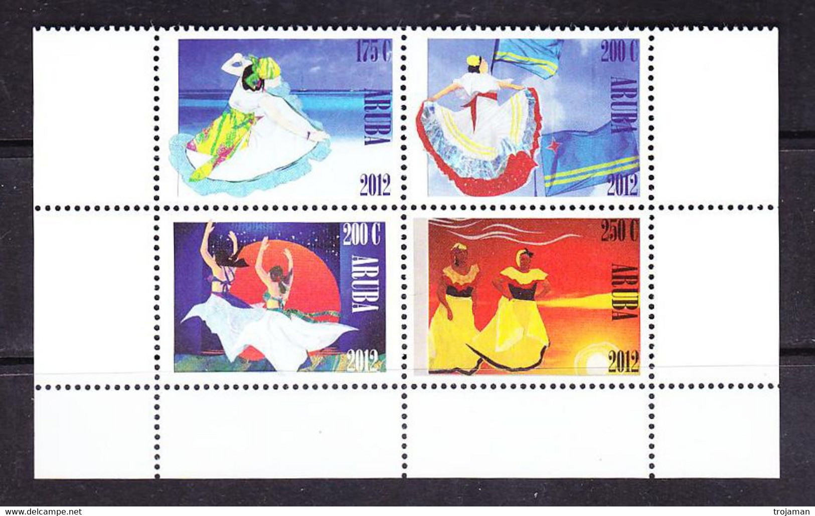 EX-PR-21-08 ARUBA. DANCES 2012. MICHEL 663-66 = 9.5 EURO. MNH**. STARTING PRICE APPROXIMATELY FACE VALUE. - Dance