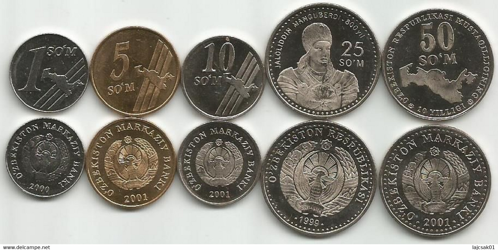 Uzbekistan 1999/2001. Set Of 5 High Grade Coins - Uzbekistan