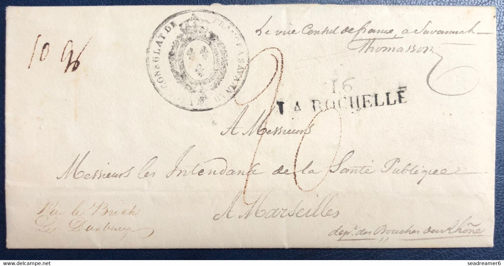 Etats Unis Lettre Précurseur De Savannah En 1827 Pour Marseille Par L'ambassade De France à Savannah + 16 La Rochelle - …-1845 Prefilatelia