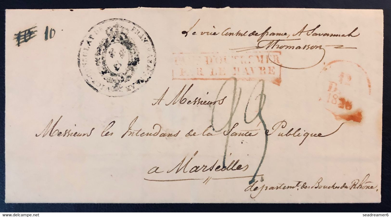 Etats Unis Lettre Précurseur De Savannah En 1828 Pour Marseille Par L'ambassade De France à Savannah + Pays D'outremer - …-1845 Vorphilatelie