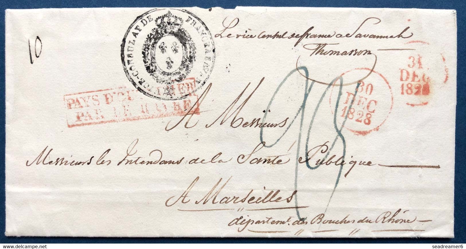 Etats Unis Lettre Précurseur De Savannah Dec 1828 Pour Marseille Par L'ambassade De France à Savannah + Pays D'outremer - …-1845 Prephilately