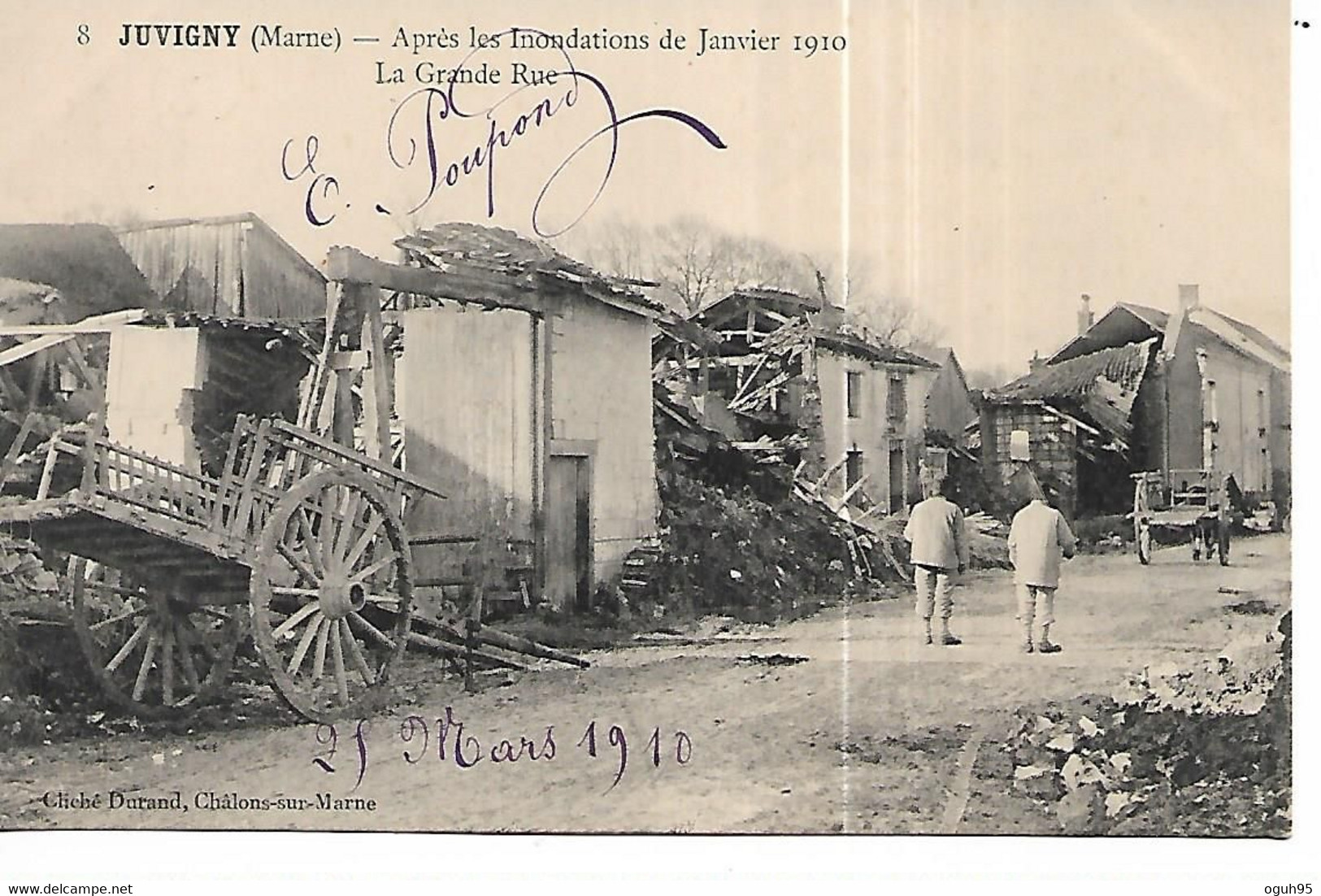 51 - JUVIGNY - Inondations 1910 - La Grande Rue  (Animée) - Autres & Non Classés