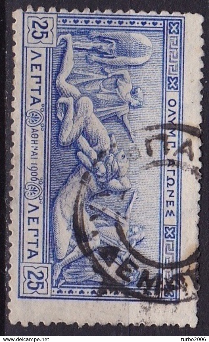 GREECE Button Cancellation Patras Demata On 1906 Second Olympic Games 25 L Blue Vl. 204 - Usados