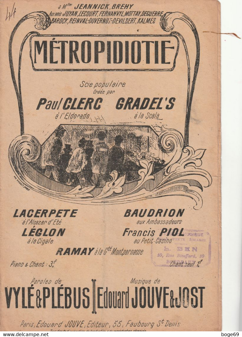 (AOUT 21)métropidiotie , LACERPETE , BAUDRION , Paroles VYLE & PLEBUS , Musique EDOUARD JOUVE & JOST - Noten & Partituren