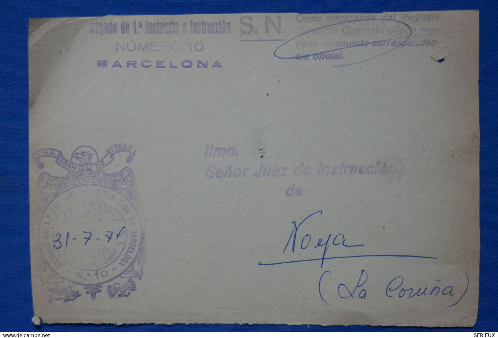 #2  ESPAGNE BELLE LETTRE DEVANT 1931 BARCELONA  POUR NOYA+SN  + AFFRANCH. INTERESSANT - Cartas & Documentos