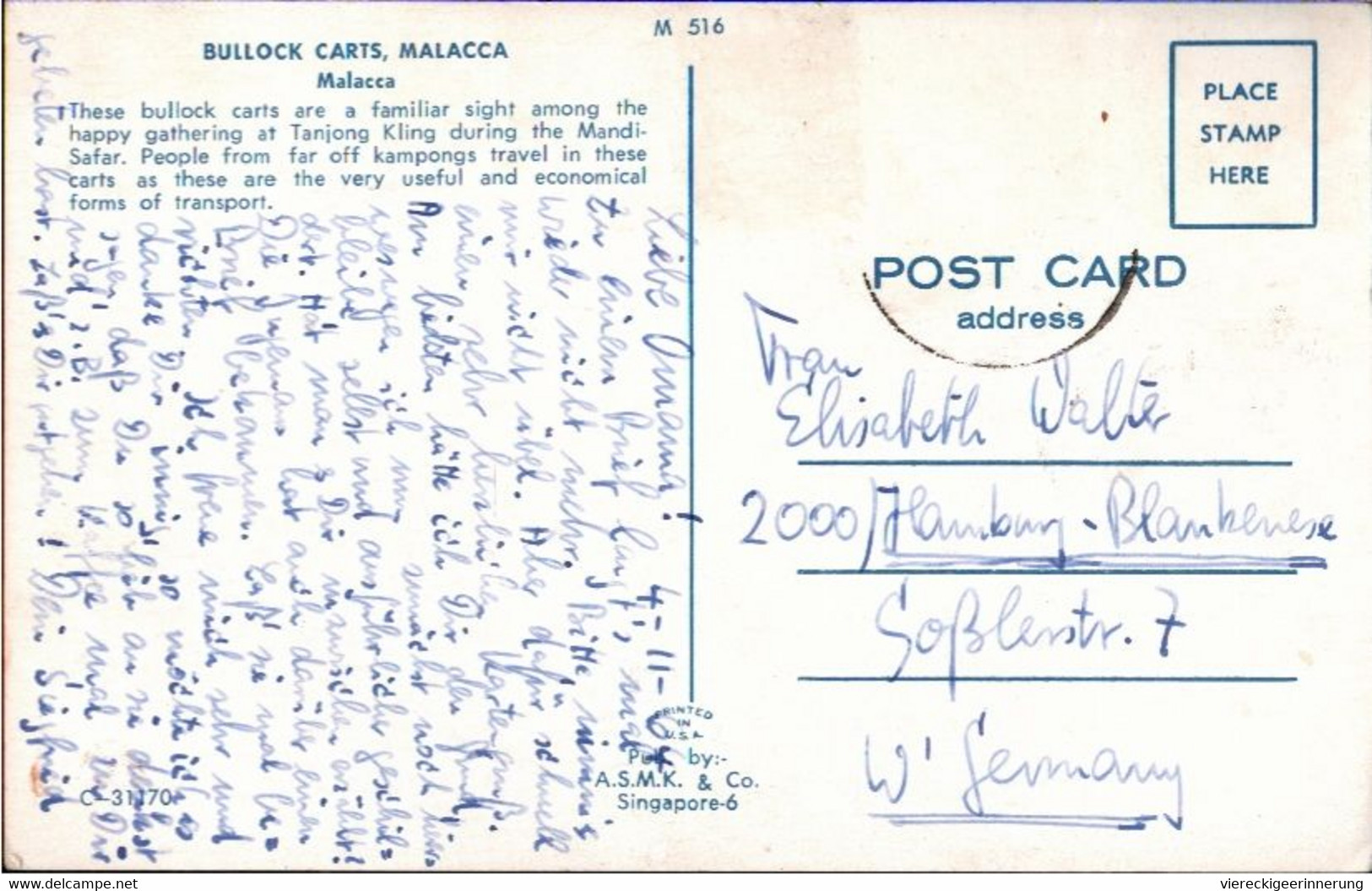! 1964 Ansichtskarte Malacca , Malaysia - Malasia