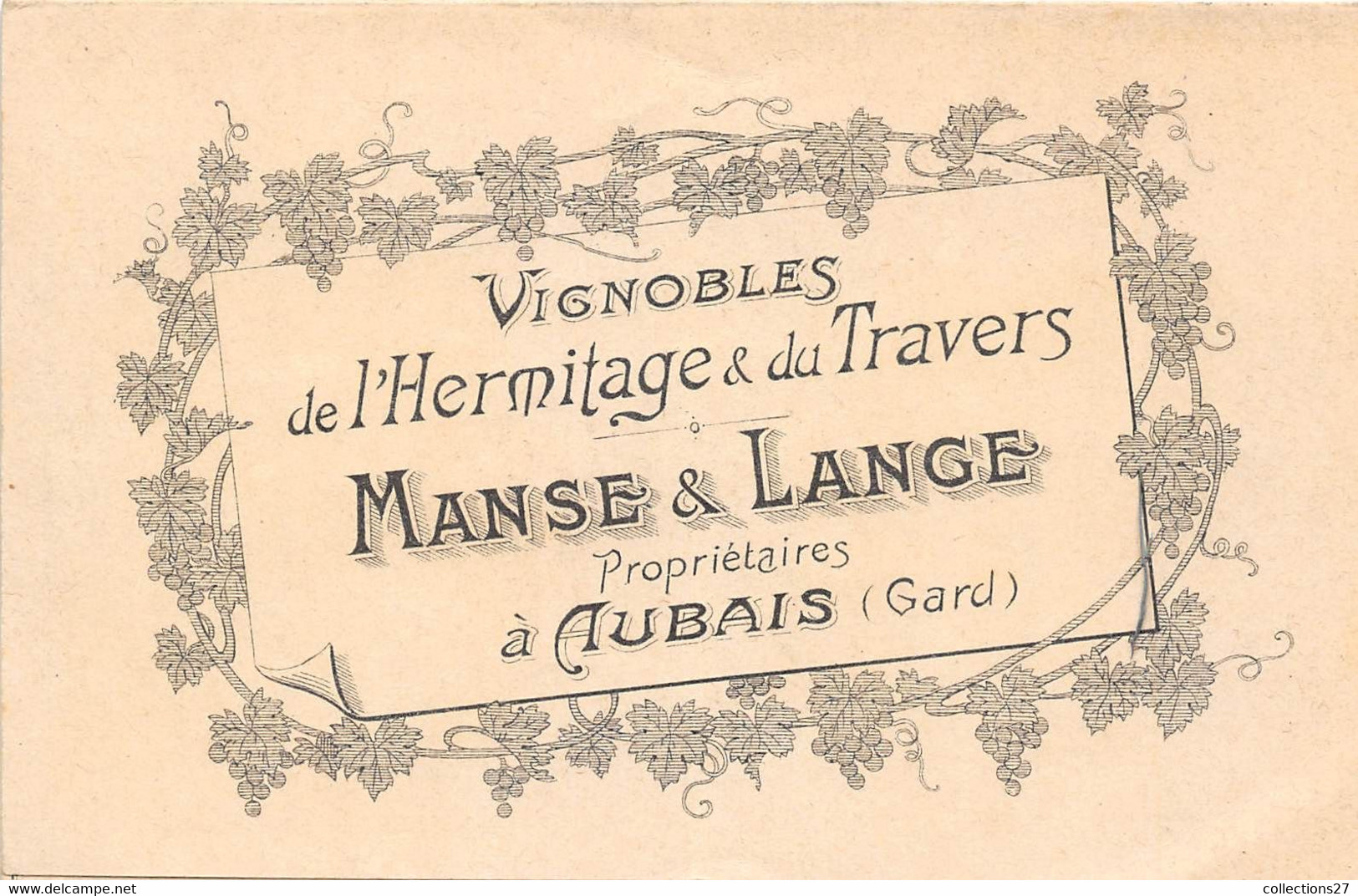 30-AUBAIS- CHATEAU D'AUBAIS-VIGNOBLES DE L'HERMITAGE ET DU TRAVERS - MANSE ET LANGE - Otros & Sin Clasificación