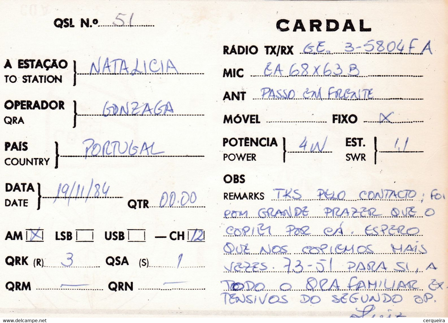 Postal  De Radio -amador-FALCÃO -MACEIRA - Radio