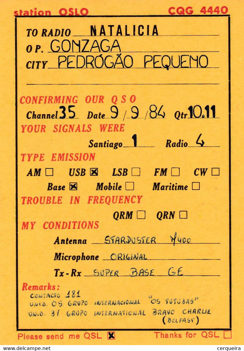 Postal  De Radio -amador-STATION   OSLO-CHÃO DE COUCE - Radio