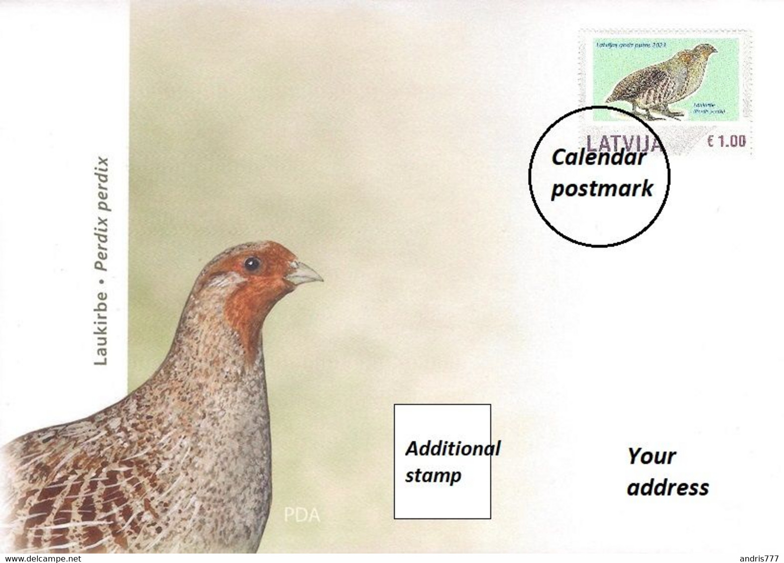 Latvia Lettland Lettonie 2021 - Bird Of The Year - Grey Partridge - Personalized Stamp - On FD Cover - Perdrix, Cailles