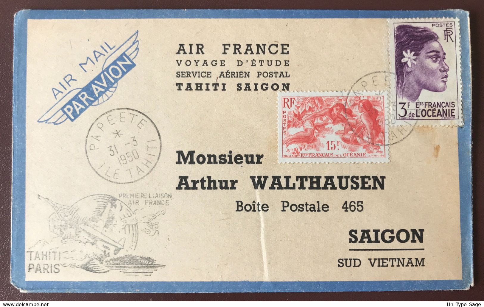 FRANCE - Voyage D'Etude TAHITI - SAIGON 31.3.1950 - (A1389) - 1960-.... Brieven & Documenten
